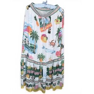 Rachel Zoe Sunshine Paradise Tropical Print Maxi Skirt Small Smocked Tiered NWT